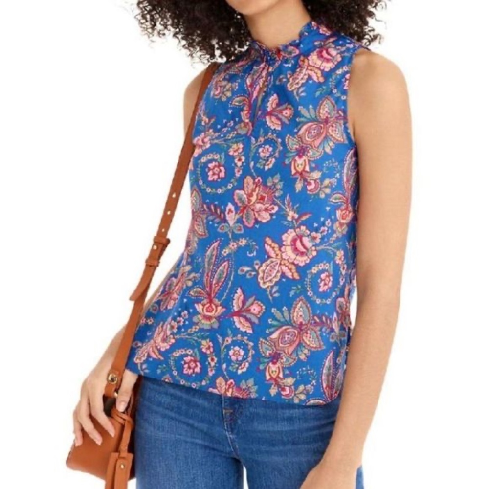 J. Crew | Floral Ruffle Neck Sleeveless Liberty of London Blouse Size 0